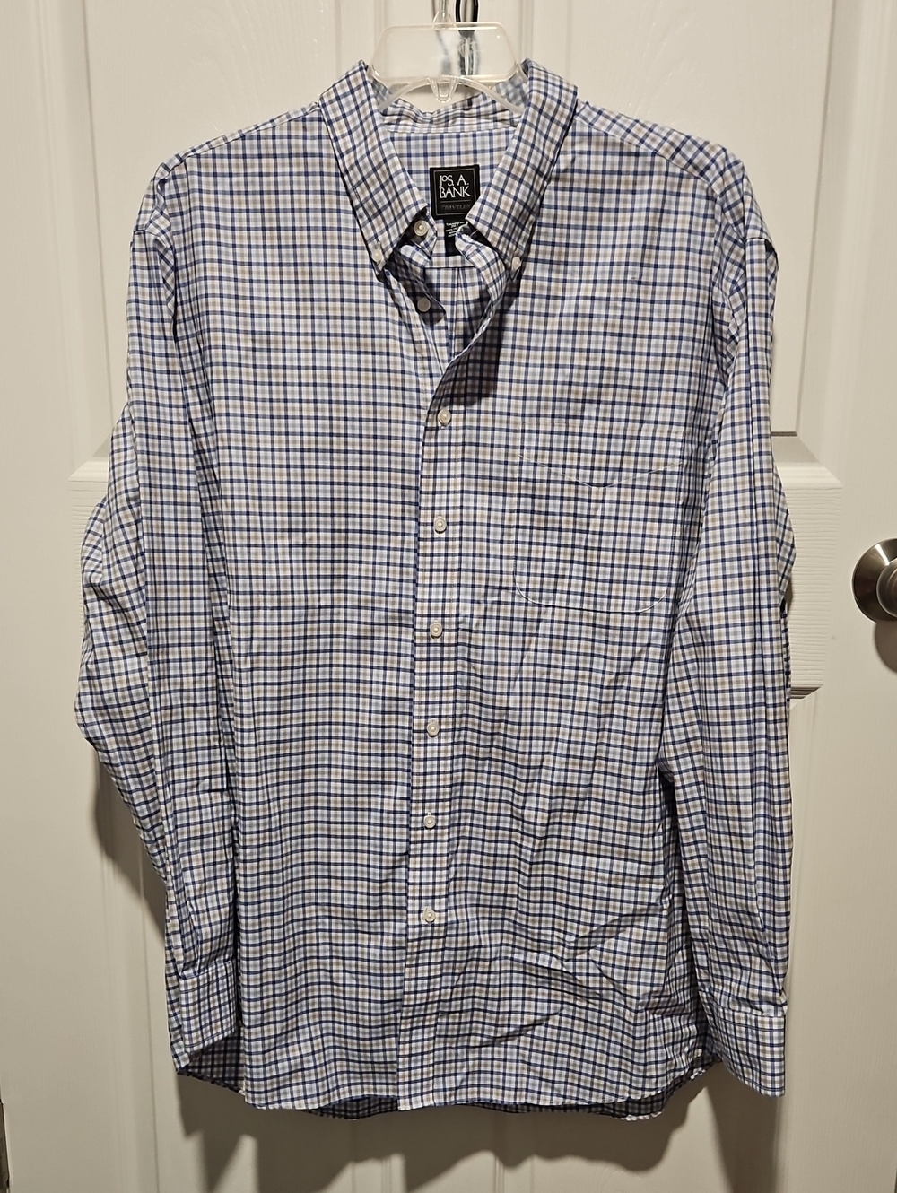 Jos. A. Bank Men's White and Blue Checked Dress Shirt